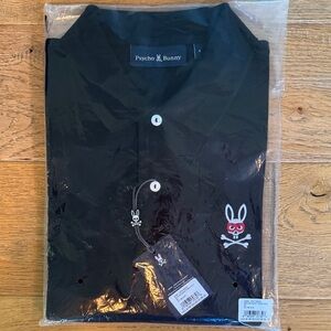 NWT Men’s Psycho Bunny Black Polo Shirt with White Accents